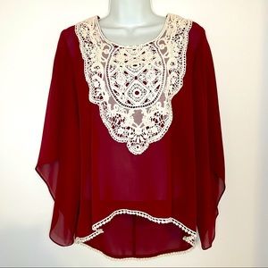Umgee Deep Red Embroidered Blouse